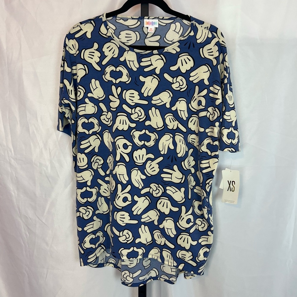 Lularoe Disney Mickey Mouse Hands Irma Shirt, size XS NWT